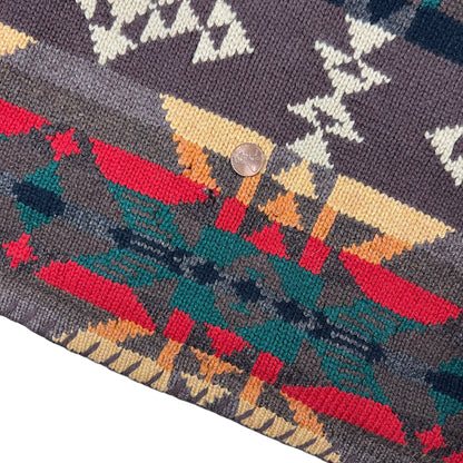 Vintage Hand Knit Ralph Lauren Southwest Navajo Blanket Aztec worn Cardigan Sweater (M)
