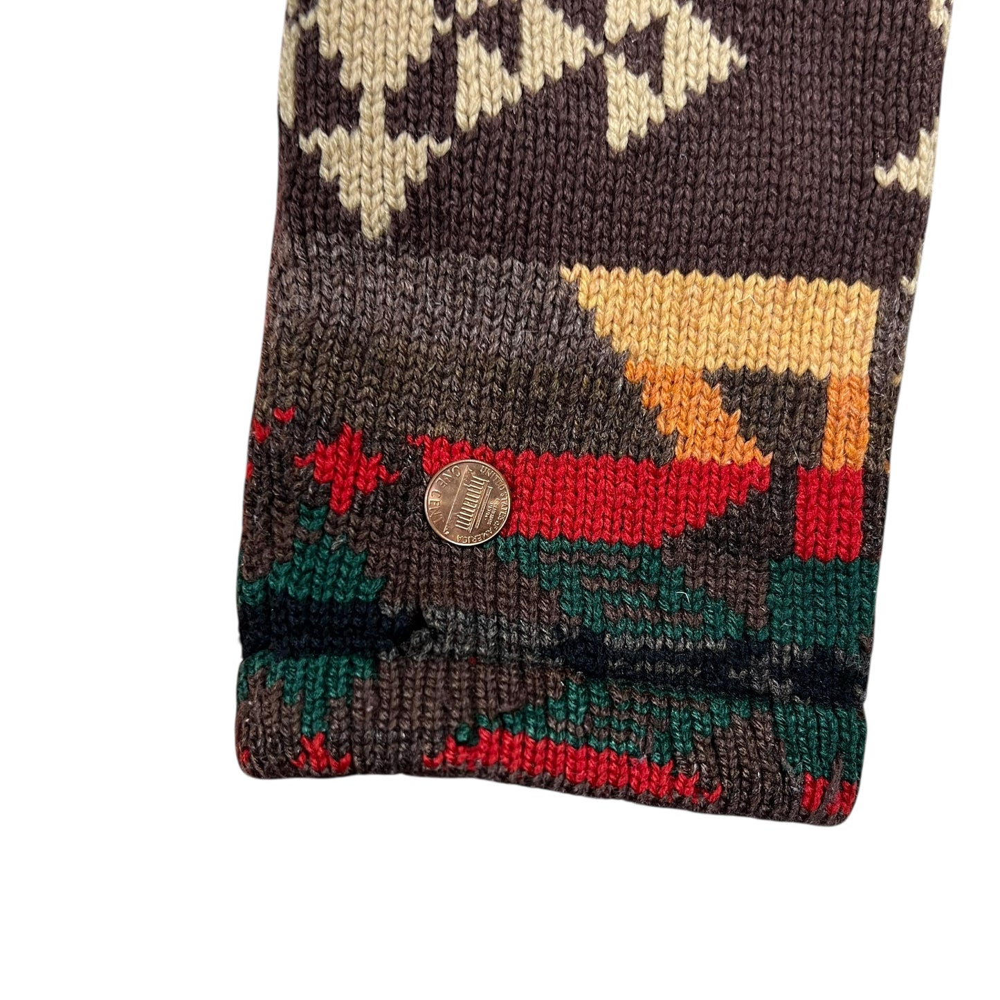 Vintage Hand Knit Ralph Lauren Southwest Navajo Blanket Aztec worn Cardigan Sweater (M)