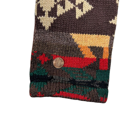 Vintage Hand Knit Ralph Lauren Southwest Navajo Blanket Aztec worn Cardigan Sweater (M)