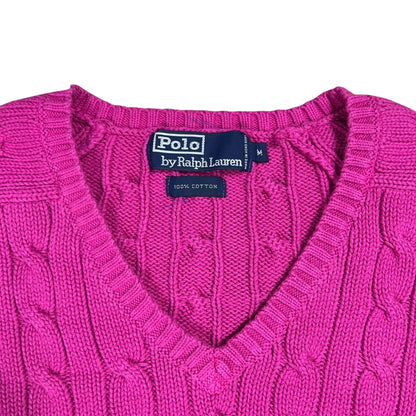 Vintage 90s Polo Ralph Lauren pink mini horse 100% cotton v neck knit sweater (M)