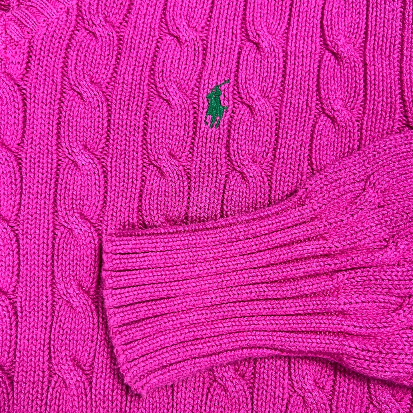 Vintage 90s Polo Ralph Lauren pink mini horse 100% cotton v neck knit sweater (M)