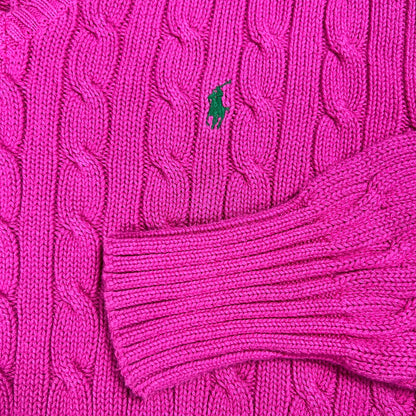 Vintage 90s Polo Ralph Lauren pink mini horse 100% cotton v neck knit sweater (M)
