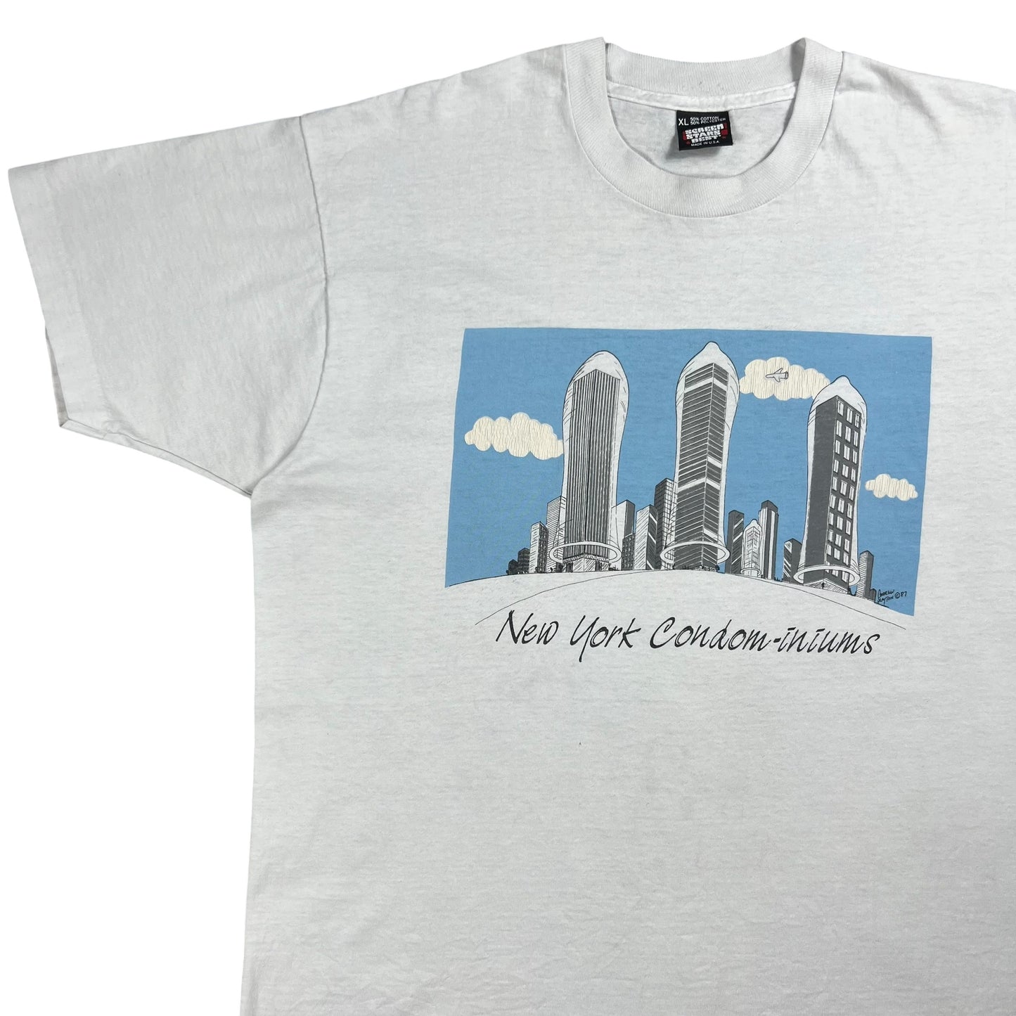 Vintage 1987 New York City Condom-iniums parody art tee (L)