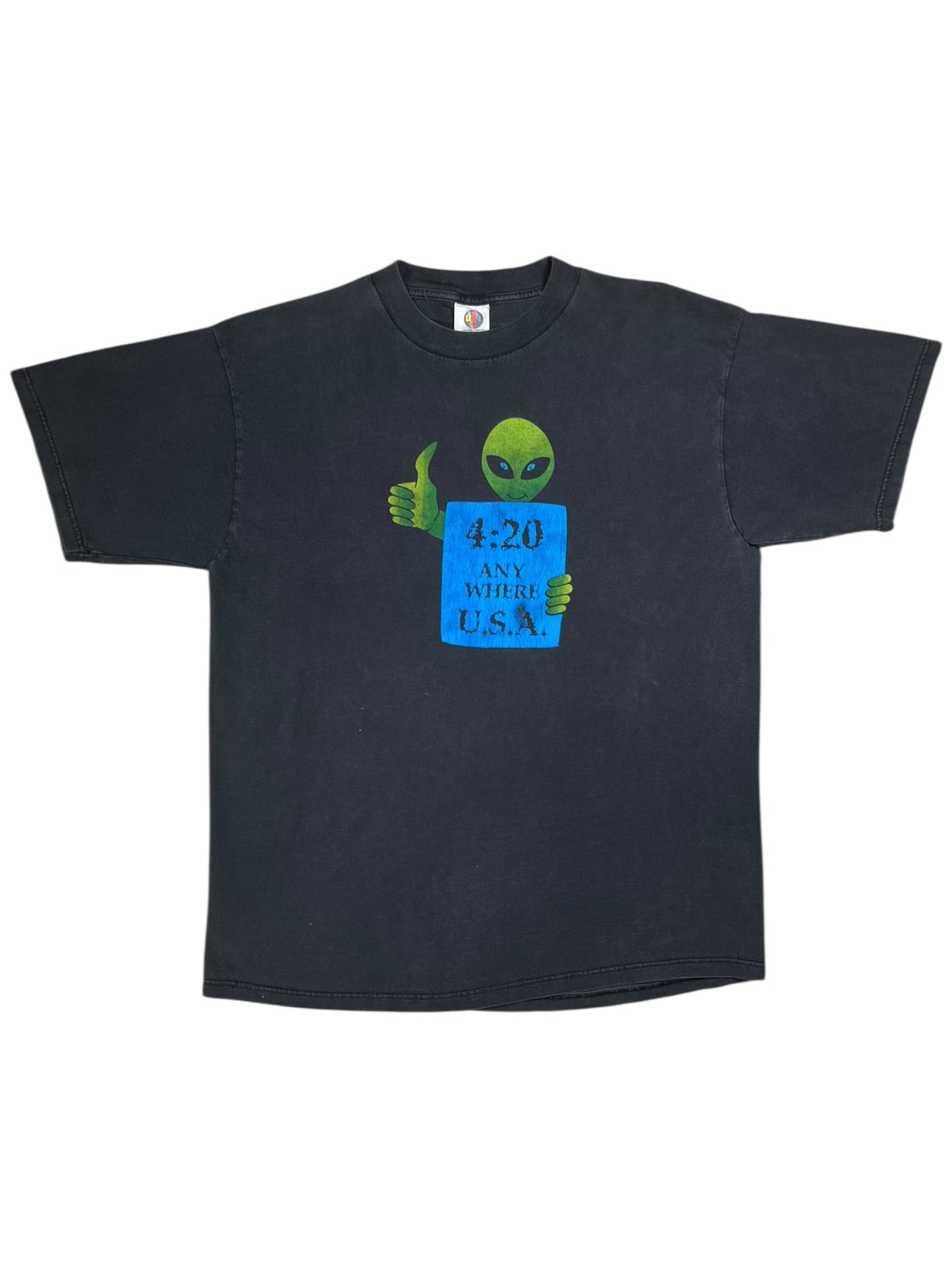 Vintage 90s 4:20 Alien Anywhere USA faded pot tee (XL)