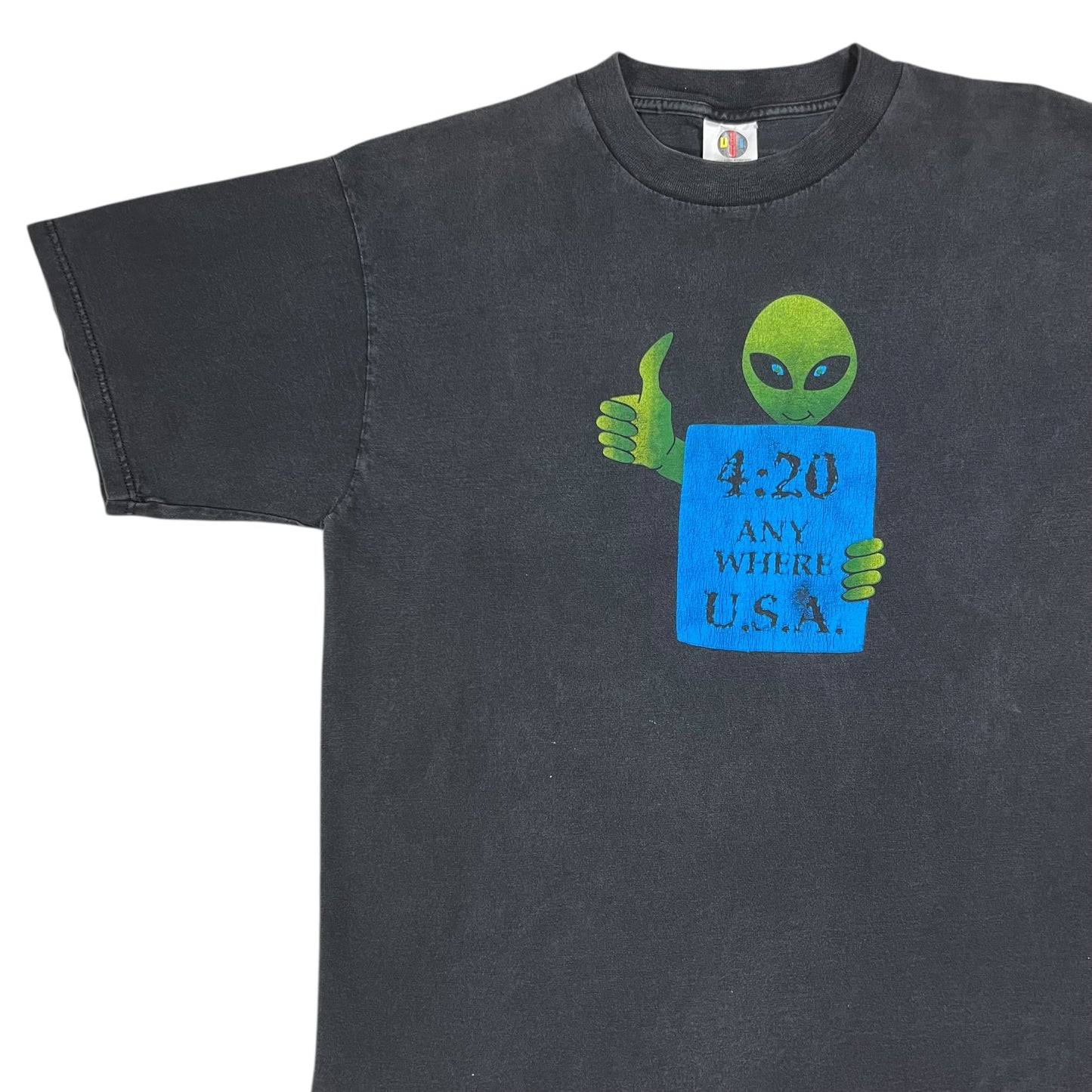 Vintage 90s 4:20 Alien Anywhere USA faded pot tee (XL)