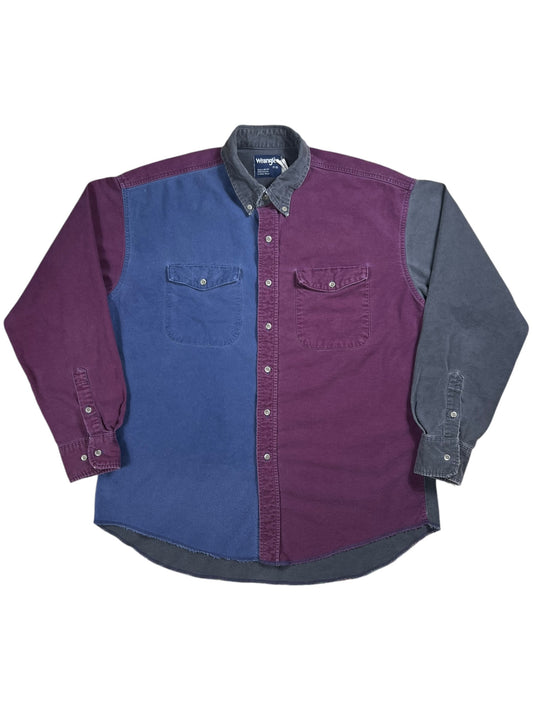 Vintage 90s Wrangler tri color block faded chamois button down shirt (L)