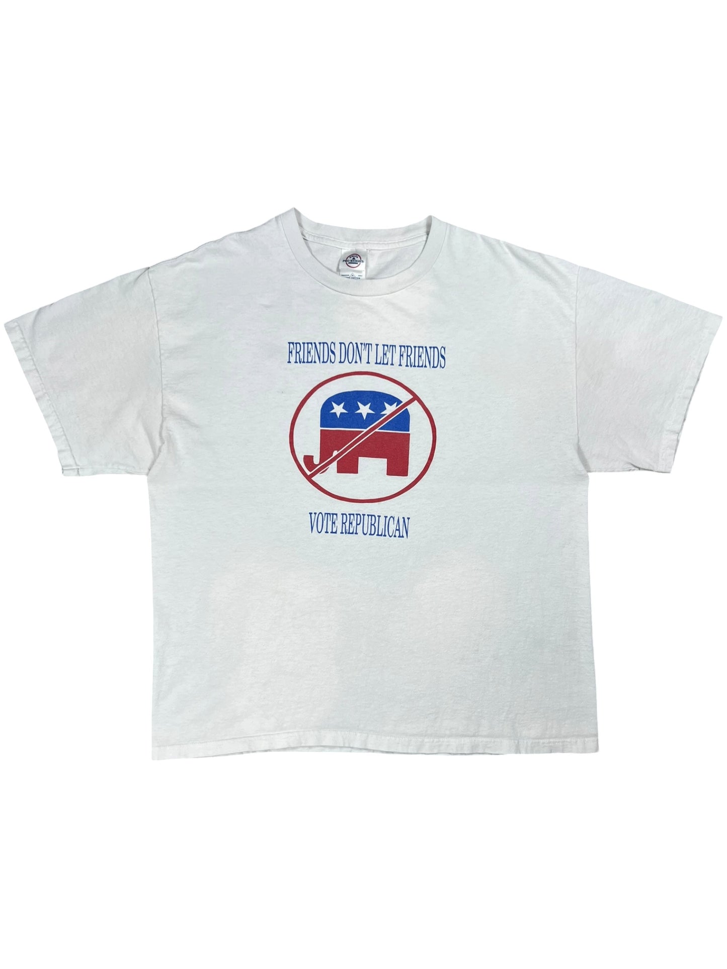 Vintage Y2K FRIENDS DON’T LET FRIENDS VOTE REPUBLICAN tee (L)