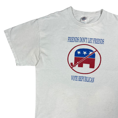 Vintage Y2K FRIENDS DON’T LET FRIENDS VOTE REPUBLICAN tee (L)