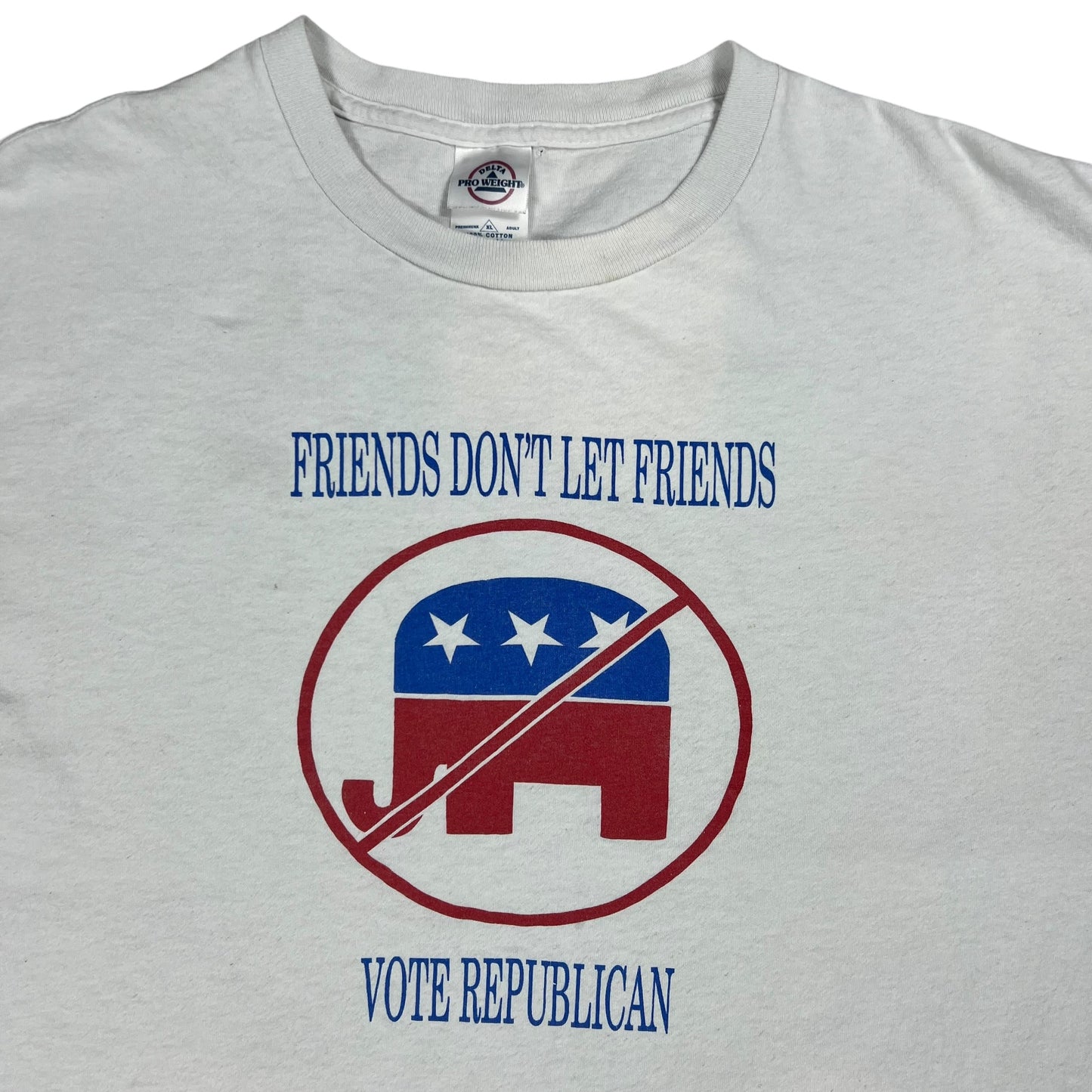 Vintage Y2K FRIENDS DON’T LET FRIENDS VOTE REPUBLICAN tee (L)