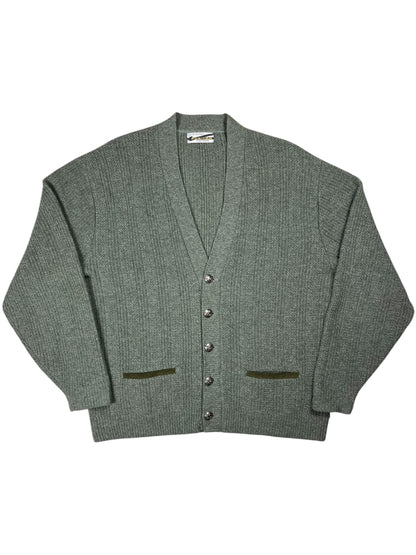 Vintage 1960s Puritan Fuzzy Wool Blend Cardigan Green Cobain Style Sweater (L)
