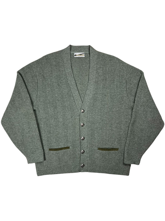 Vintage 1960s Puritan Fuzzy Wool Blend Cardigan Green Cobain Style Sweater (L)