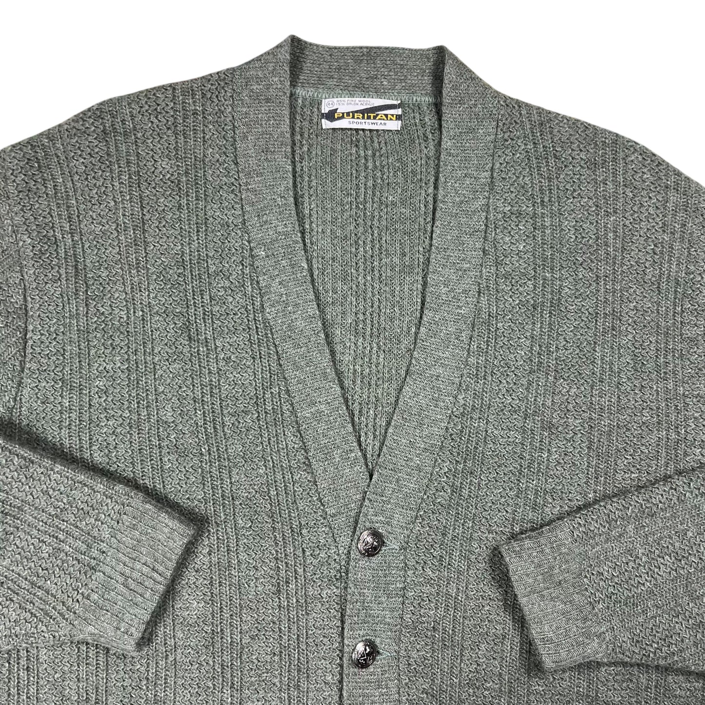 Vintage 1960s Puritan Fuzzy Wool Blend Cardigan Green Cobain Style Sweater (L)