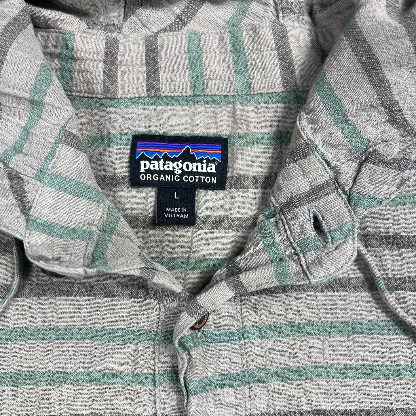 2017 Patagonia Steersman striped organic cotton hoodie shirt (L)