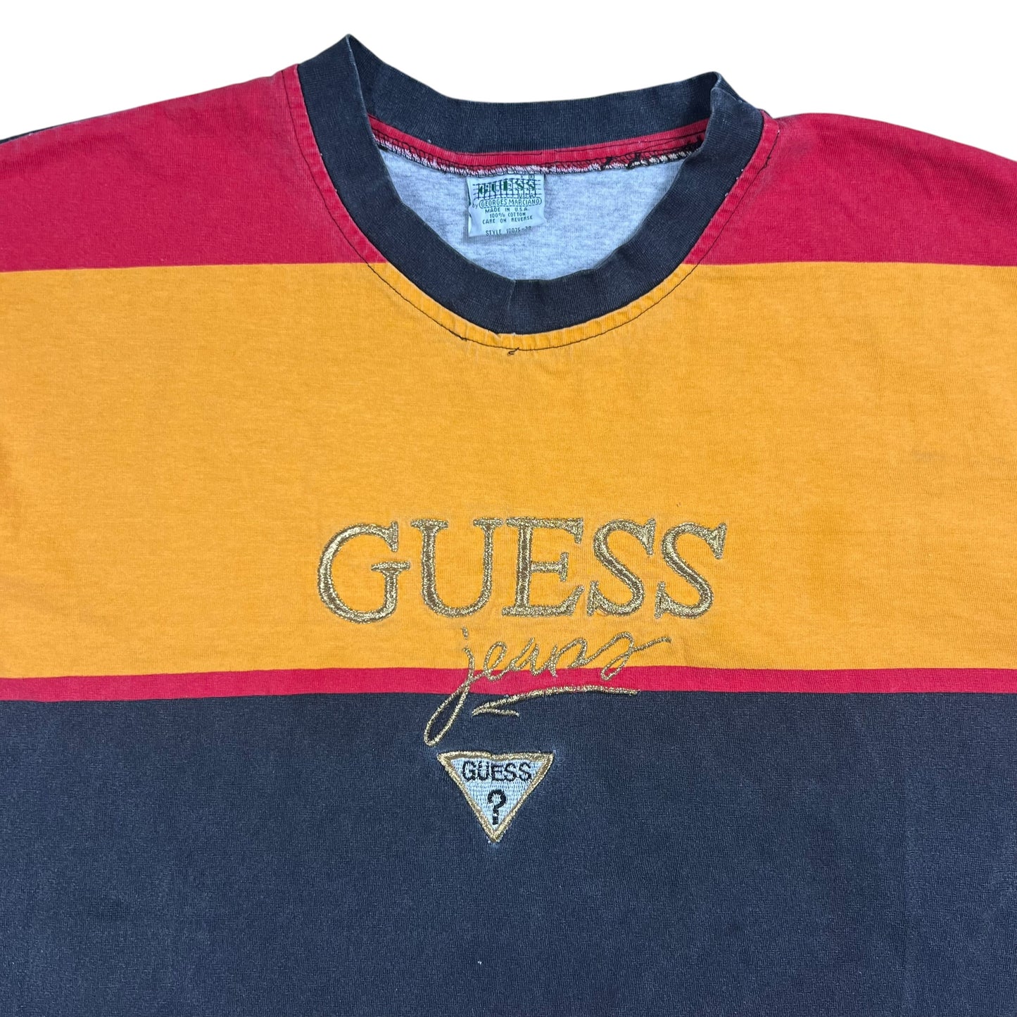 Vintage 90s Guess jeans striped faded stripey tee (L)