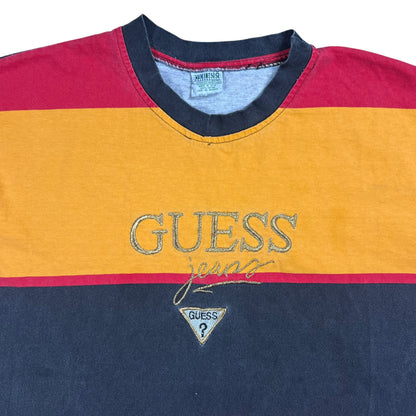 Vintage 90s Guess jeans striped faded stripey tee (L)