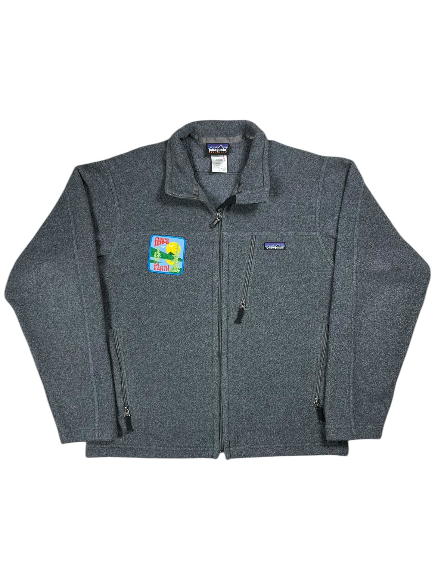 Vintage 2000 Patagonia Synchilla PEACE ON EARTH patch full zip fleece jacket (M)