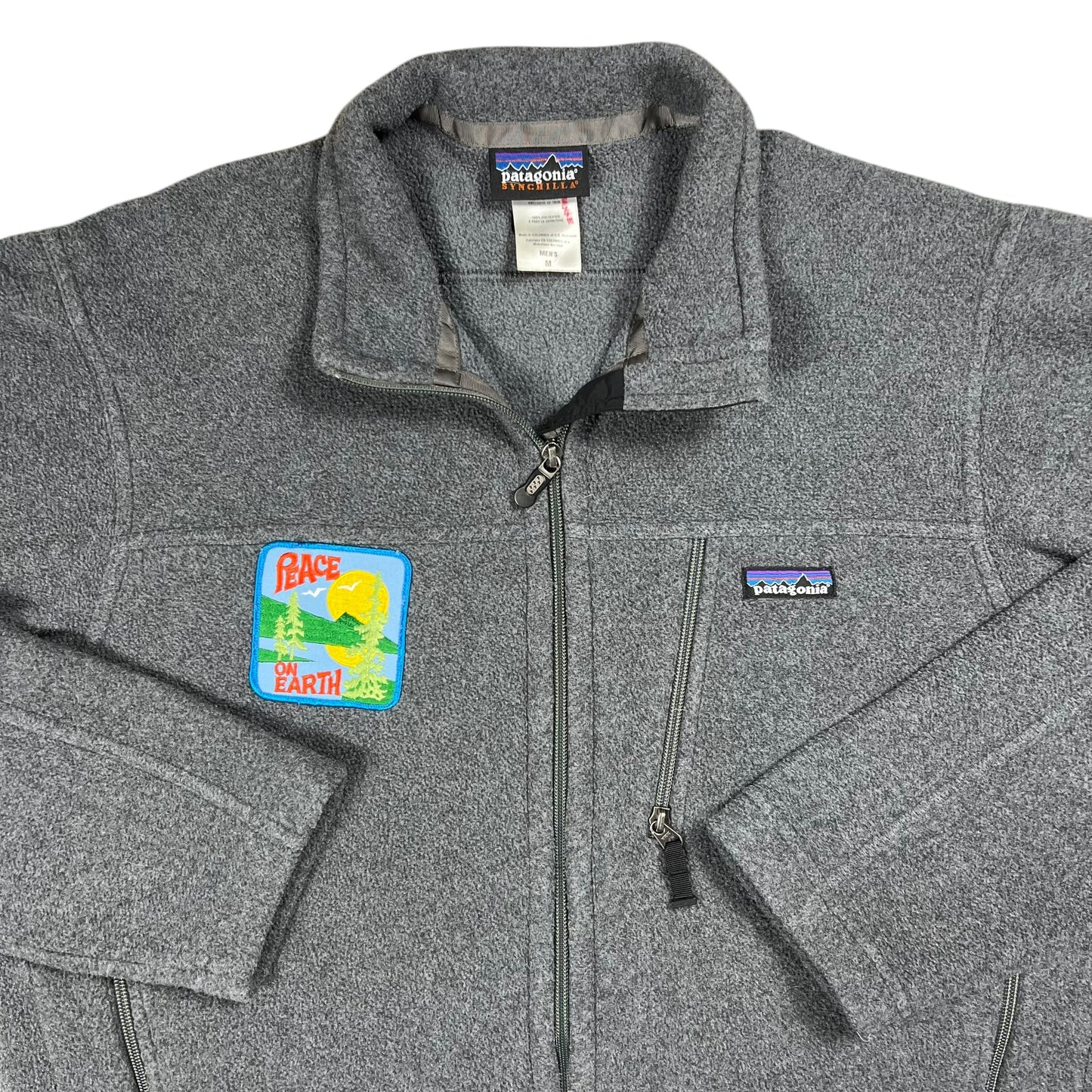 Vintage 2000 Patagonia Synchilla PEACE ON EARTH patch full zip fleece jacket (M)