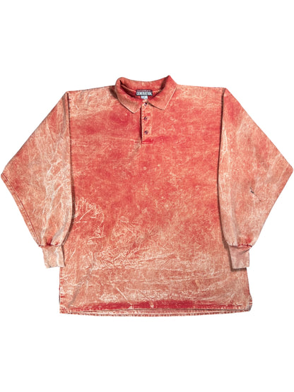 Vintage 90s Saturday Generation acid wash red orange long sleeve rugby shirt (L)