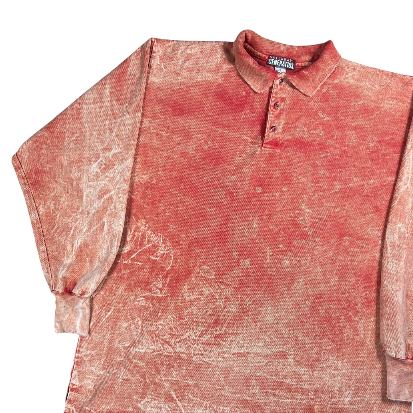 Vintage 90s Saturday Generation acid wash red orange long sleeve rugby shirt (L)