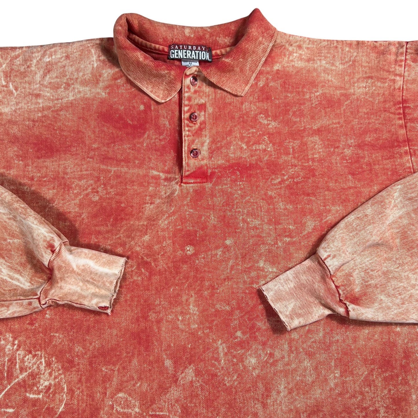 Vintage 90s Saturday Generation acid wash red orange long sleeve rugby shirt (L)