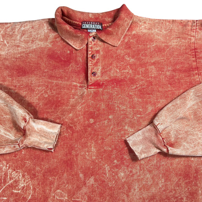 Vintage 90s Saturday Generation acid wash red orange long sleeve rugby shirt (L)