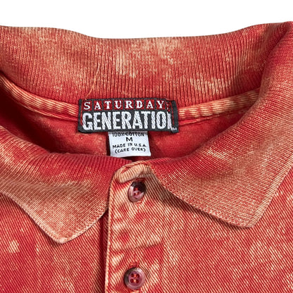 Vintage 90s Saturday Generation acid wash red orange long sleeve rugby shirt (L)
