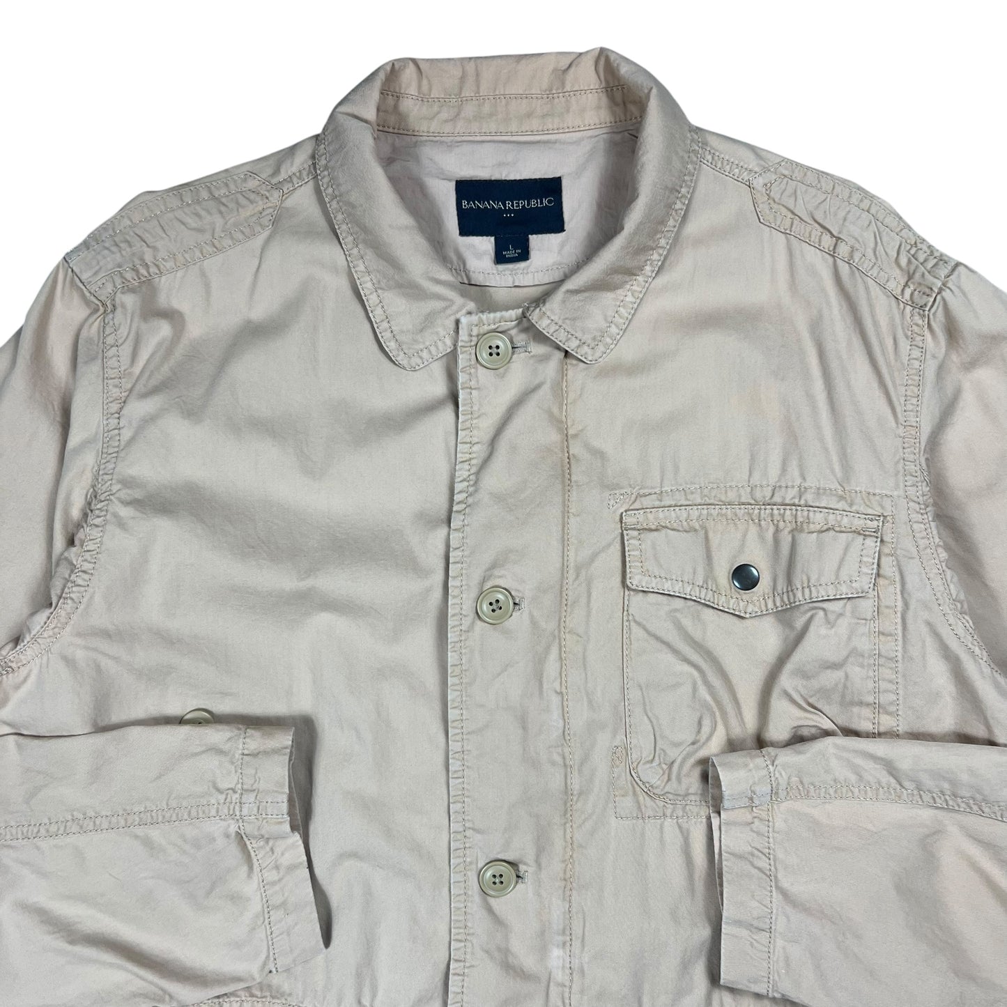 Vintage Y2K Banana Republic multi pocket zip up shirt jacket (L)
