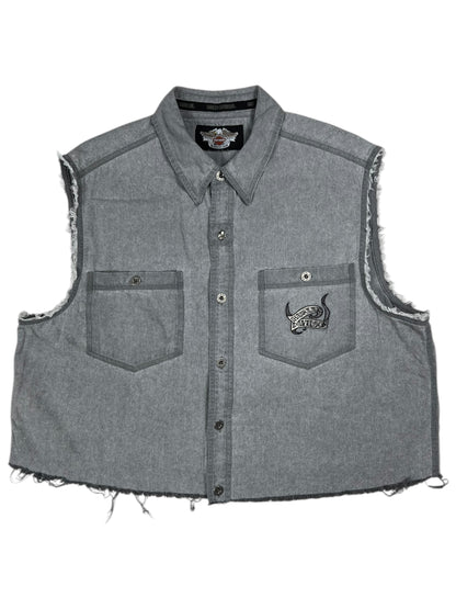 Vintage Y2K Harley Davidson Mogtorcycles skull cut off denim jacket vest (M/L)
