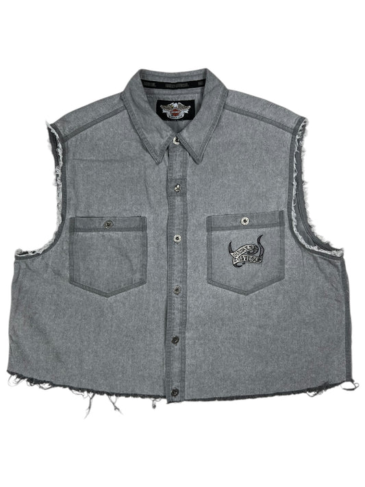 Vintage Y2K Harley Davidson Mogtorcycles skull cut off denim jacket vest (M/L)