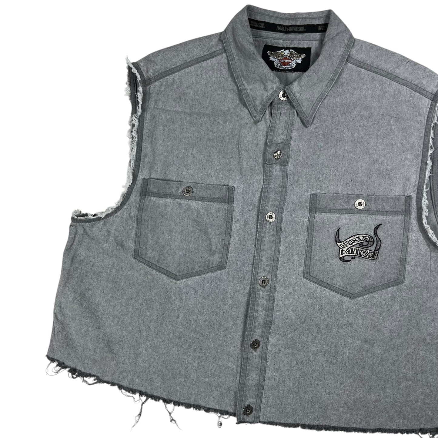 Vintage Y2K Harley Davidson Mogtorcycles skull cut off denim jacket vest (M/L)