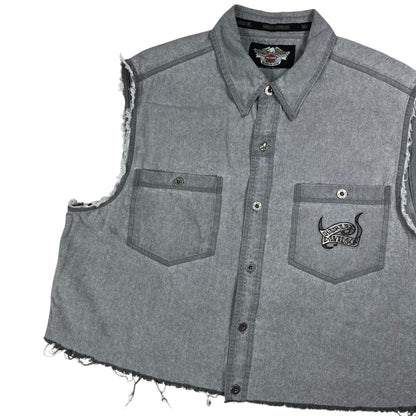 Vintage Y2K Harley Davidson Mogtorcycles skull cut off denim jacket vest (M/L)