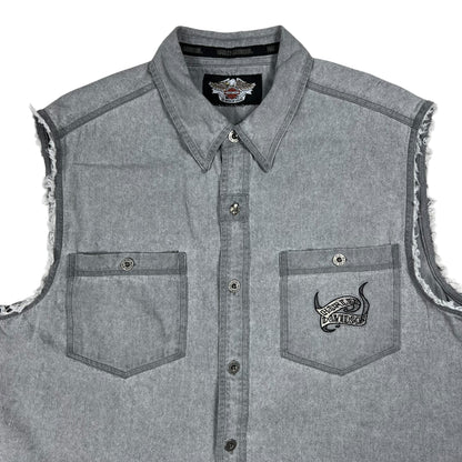 Vintage Y2K Harley Davidson Mogtorcycles skull cut off denim jacket vest (M/L)