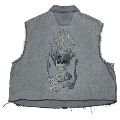Vintage Y2K Harley Davidson Mogtorcycles skull cut off denim jacket vest (M/L)