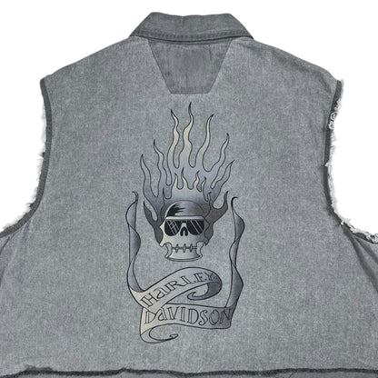 Vintage Y2K Harley Davidson Mogtorcycles skull cut off denim jacket vest (M/L)