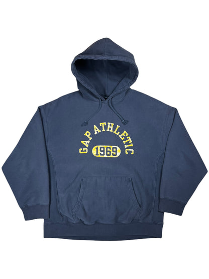 Vintage 90s GAP Athletic 1969 faded navy weave hoodie (L)