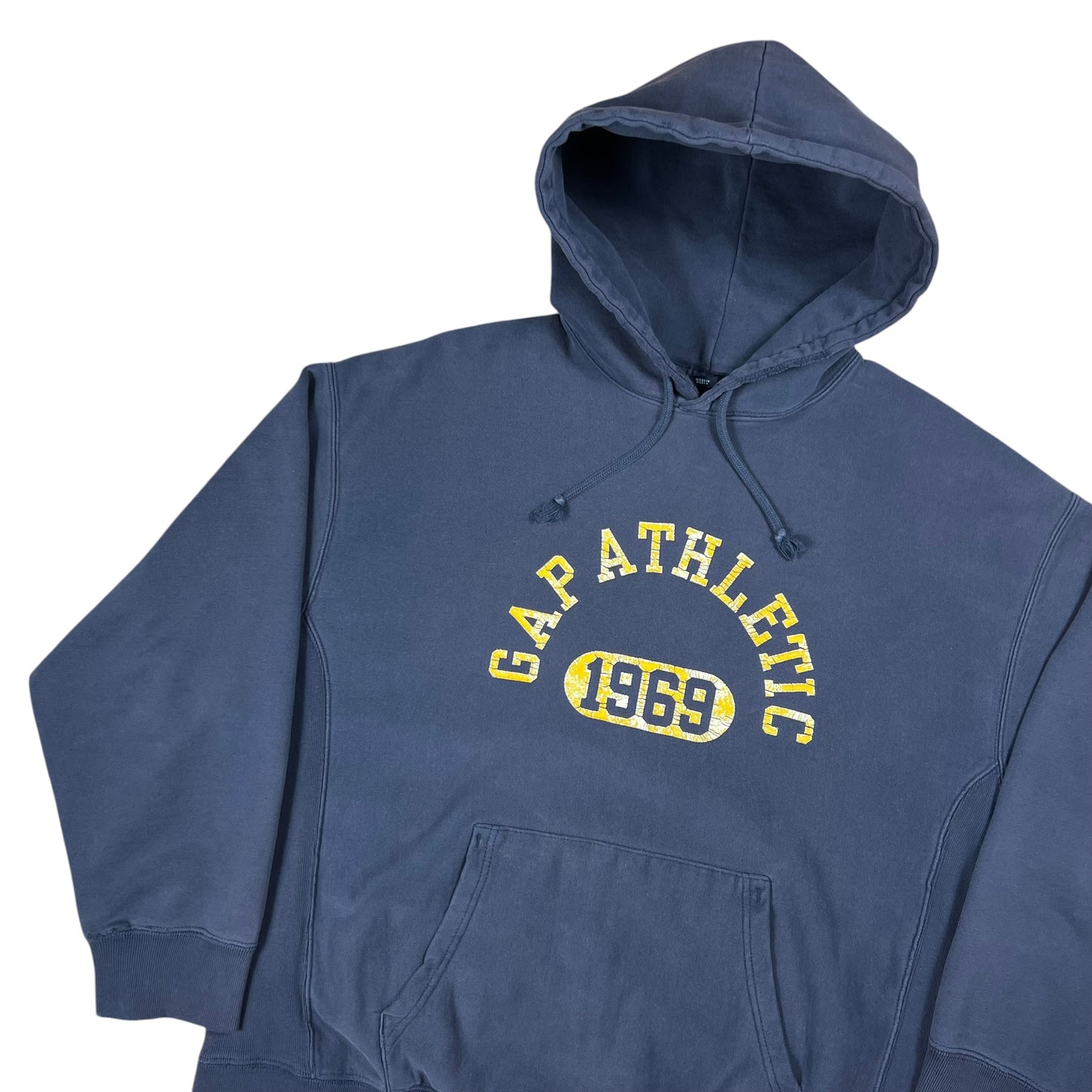 Vintage 90s GAP Athletic 1969 faded navy weave hoodie (L)