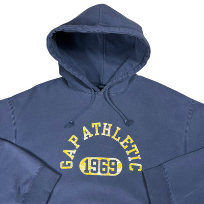Vintage 90s GAP Athletic 1969 faded navy weave hoodie (L)