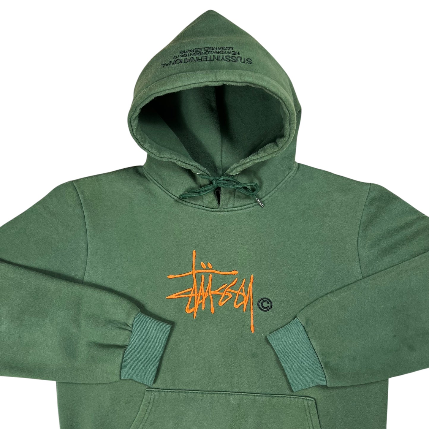 Vintage Y2K Stussy International faded green hoodie (M)