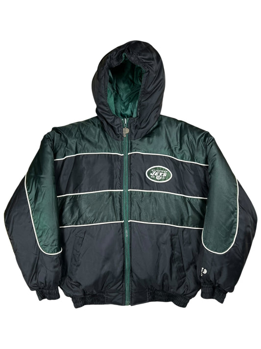 Vintage 90s Pro Player New York Jets zip up puffer hoodie jacket (S/M)