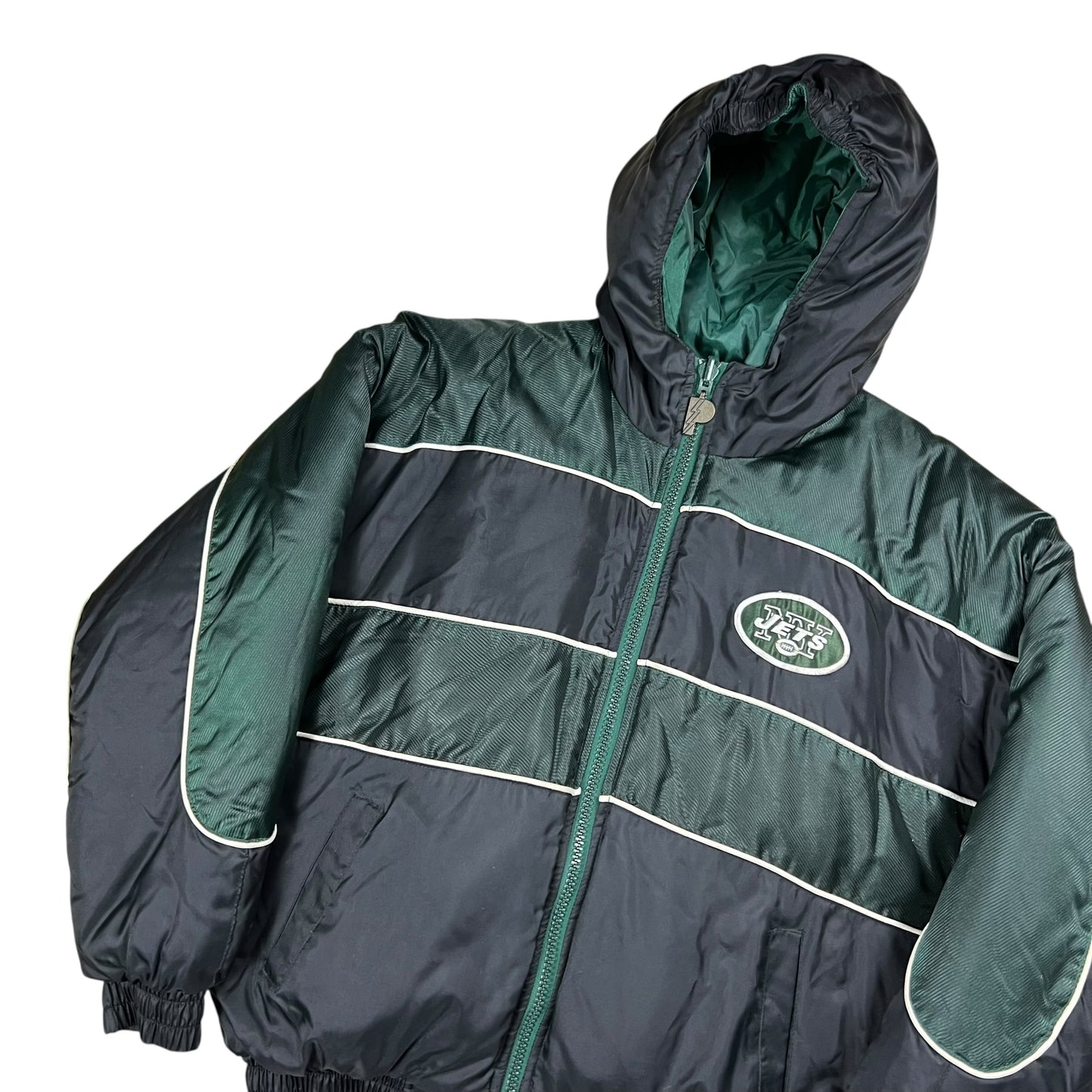 Vintage 90s Pro Player New York Jets zip up puffer hoodie jacket (S/M)