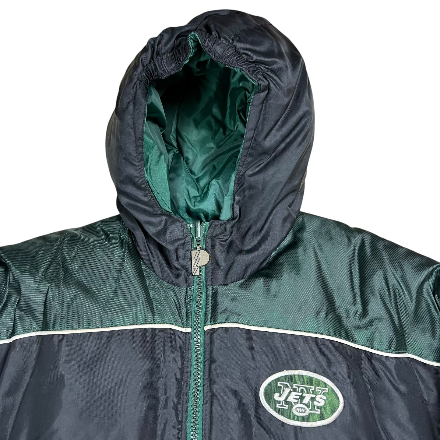 Vintage 90s Pro Player New York Jets zip up puffer hoodie jacket (S/M)