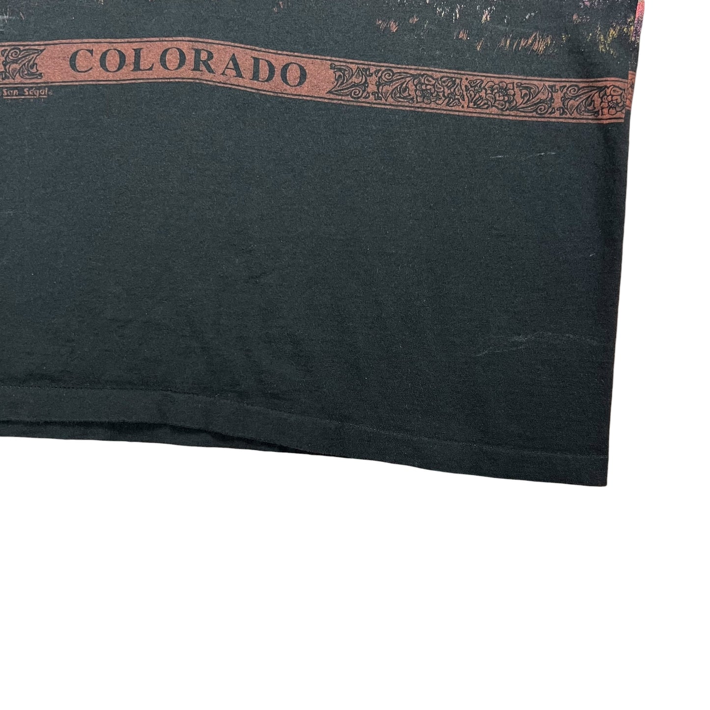 Vintage 90s San Segal Western Cowboys Horses wrap around AOP faded tee (XL)