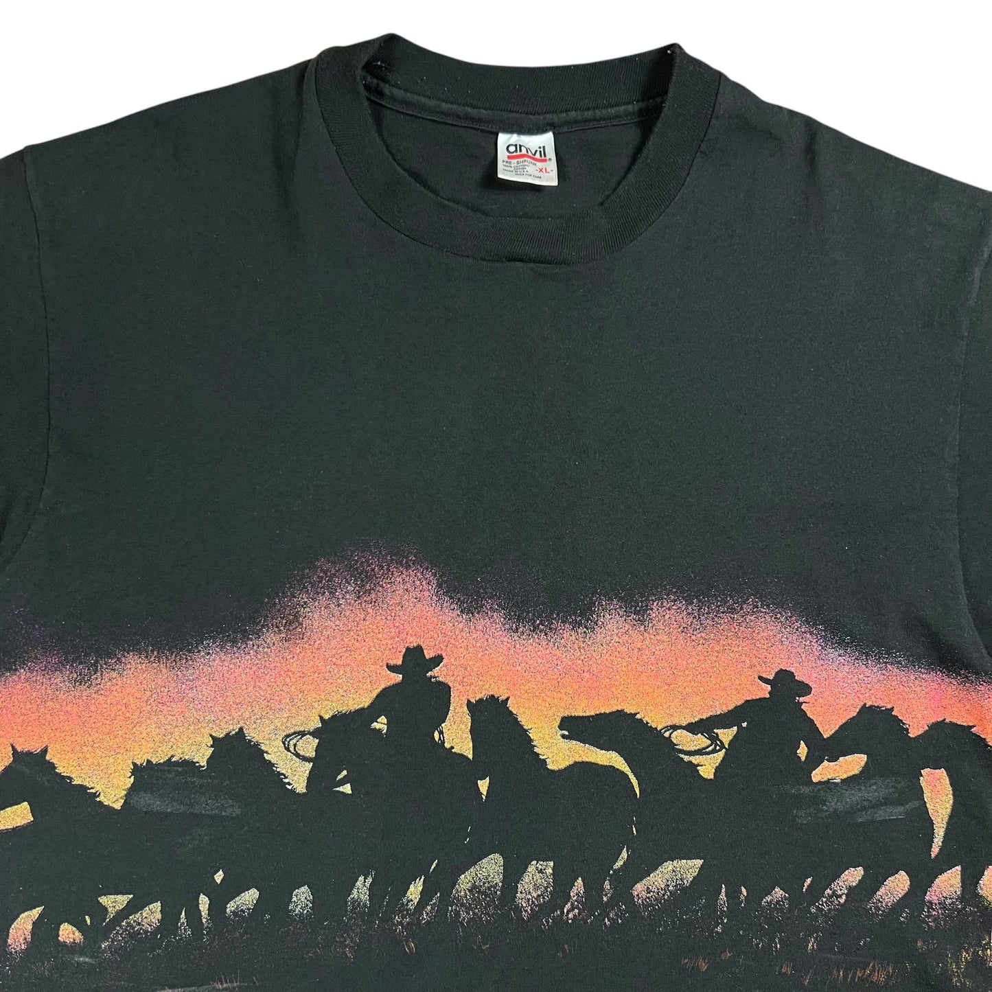 Vintage 90s San Segal Western Cowboys Horses wrap around AOP faded tee (XL)