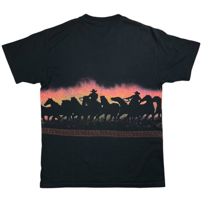 Vintage 90s San Segal Western Cowboys Horses wrap around AOP faded tee (XL)