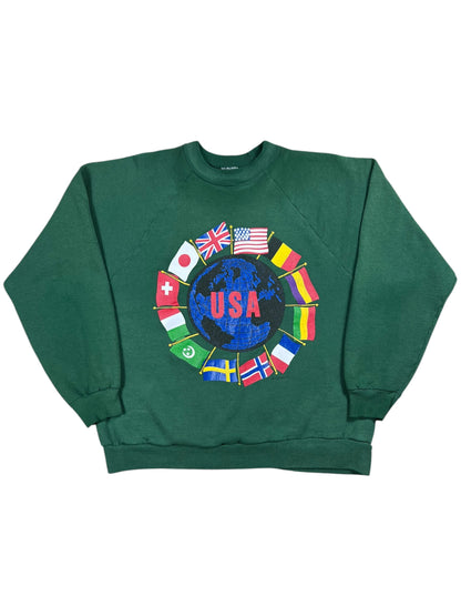 Vintage 90s United States of America USA faded green crewneck (L)