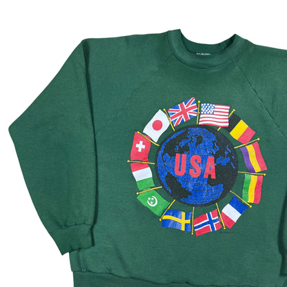 Vintage 90s United States of America USA faded green crewneck (L)