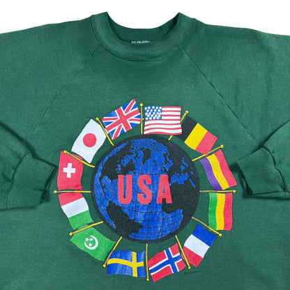 Vintage 90s United States of America USA faded green crewneck (L)