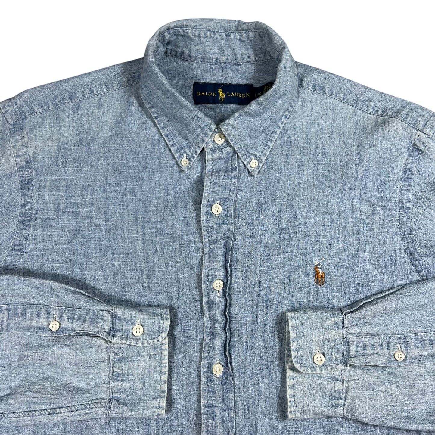 Y2K Polo Ralph Lauren 100% cotton denim button down shirt (L)