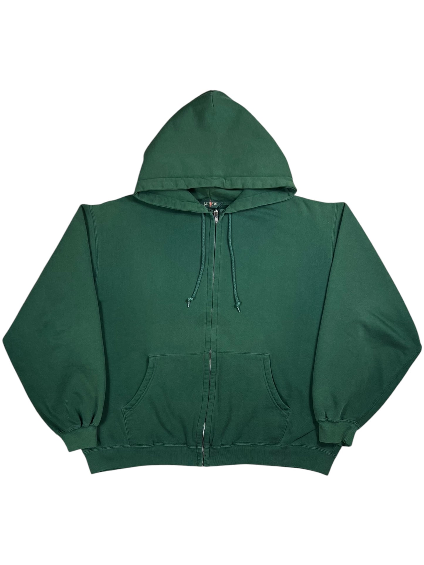 Vintage 90s J. Crew full zip up faded green hoodie sweatshirt (L)