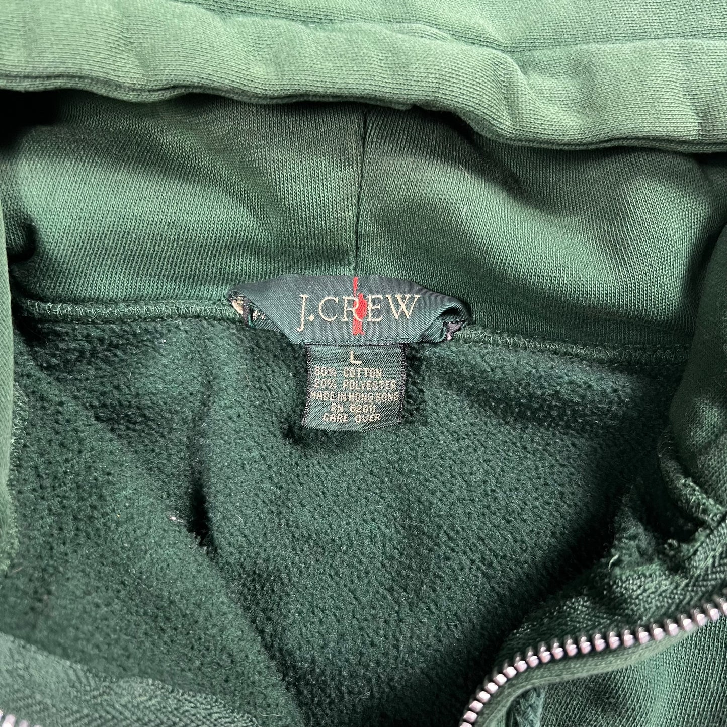 Vintage 90s J. Crew full zip up faded green hoodie sweatshirt (L)